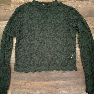Emerald Green Lace  Long Sleeve Crop Top